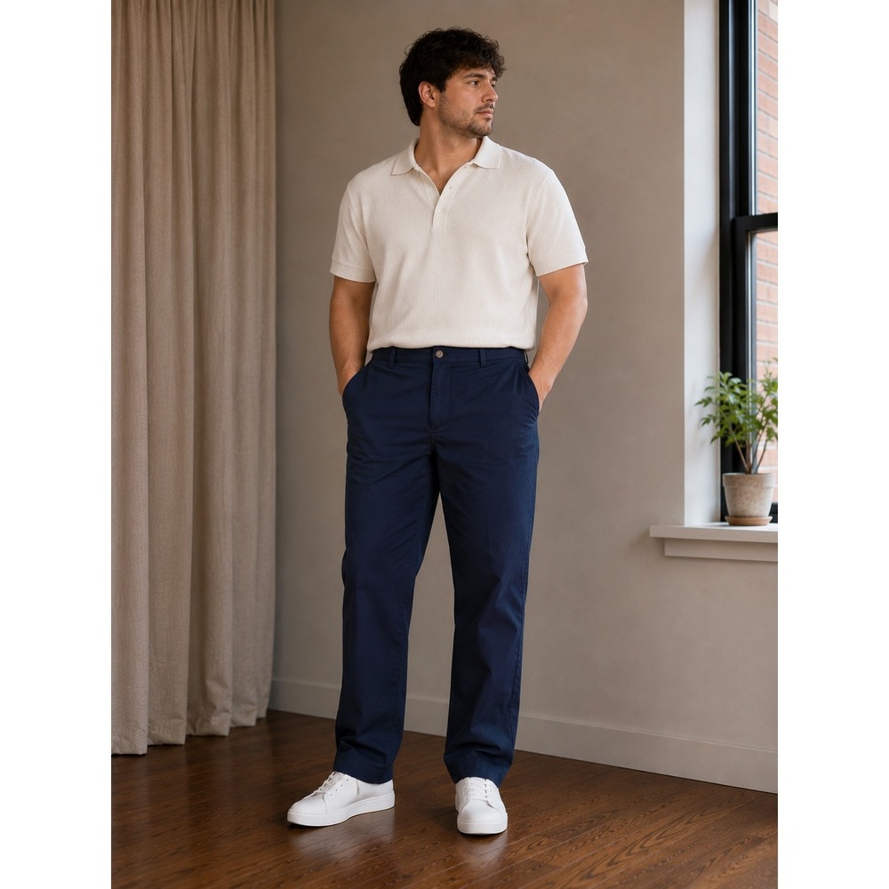 Amazon Essentials Chino Pants Mens 38x32 Navy Blue Classic Fit Flat Front Chinos